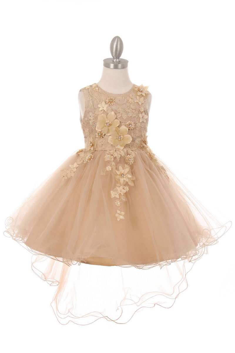 CC_9038TA Taupe Short High Low Floral and Tulle Dress See All