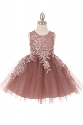 Girls Dress Style 9040 - MAUVE Short Embellished Gown