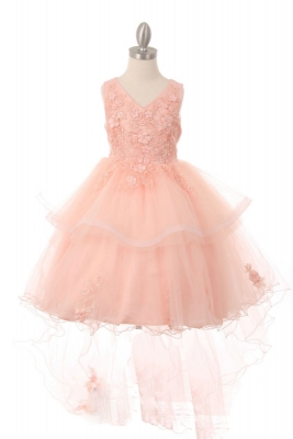 SALE High Low Sequin Embroidered Dress in Peach