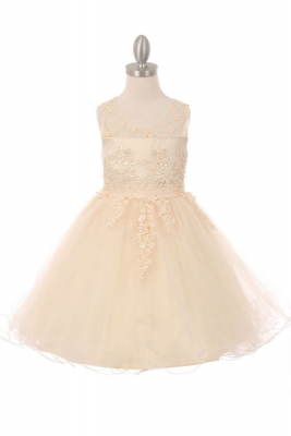 Girls Dress Style 9058 - Sleeveless Embellished Short Party Dress in Champagne