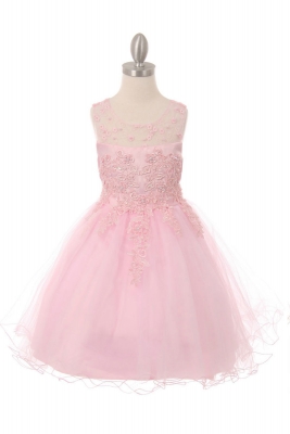 Girls Dress Style 9058 - Sleeveless Embellished Short Party Dress in Pink