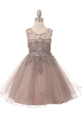 Girls Dress Style 9058 - Sleeveless Embellished Short Party Dress in Rose