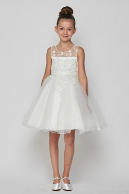 Girls Dress Style 9058 - Sleeveless Embellished Short Party Dress in White
