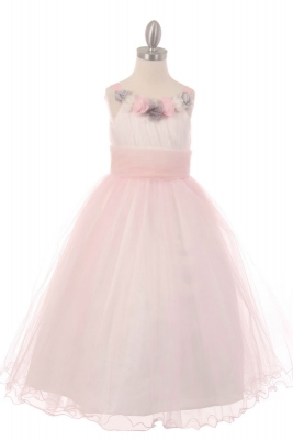 pink and silver flower girl dress