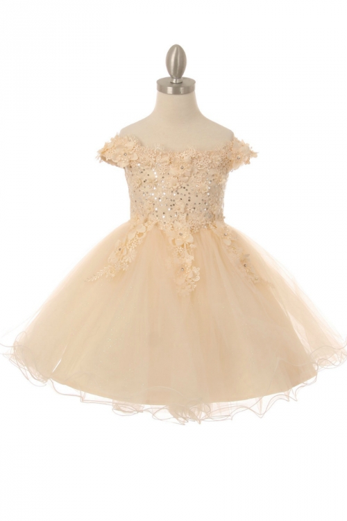 CC_9085CH - Girls Dress Style 9085 - Short Sleeve Embellished Short Party  Dress in Champagne - Cinderella Couture - Flower Girl Dresses - Flower Girl  Dress For Less