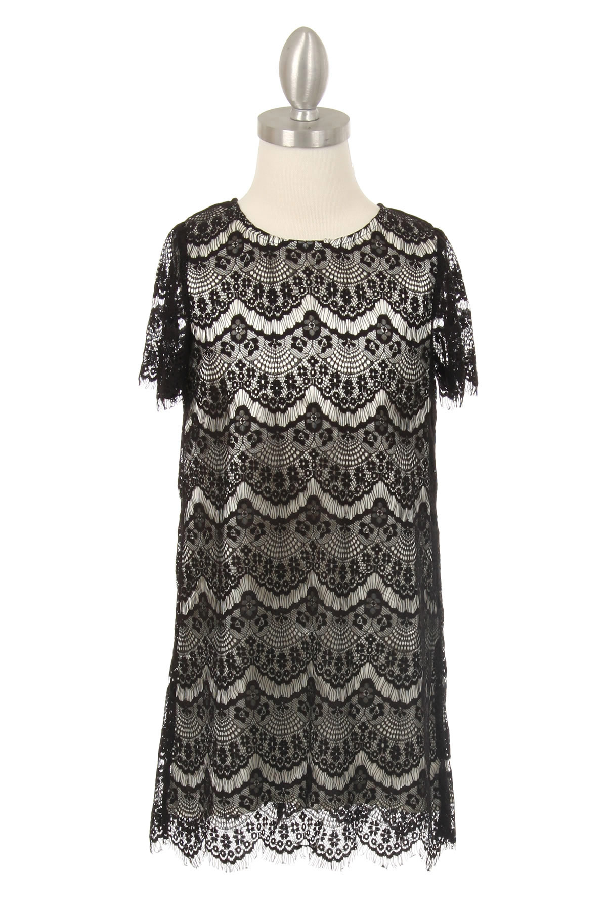 Girls Dress Style 9370 - Short Sleeve Lace Dress in Black
