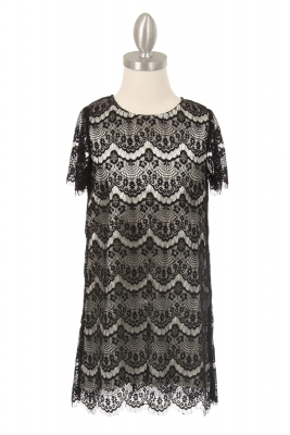 Girls Dress Style 9370 - Short Sleeve Lace Dress in Black
