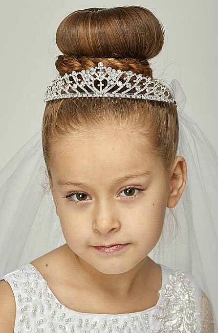 Girls Rhinestone Tiara With Veil Style Cv316 White