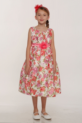 SALE CORAL Sleeveless Floral Jacquard Dress