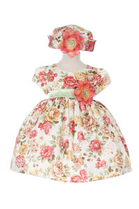 Girls Dress Style ME840 - Short Sleeved Floral Print Dress in Choice of Lavender or Orange