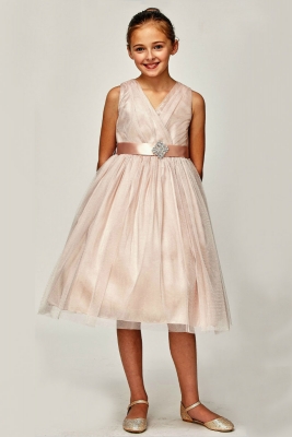 Girls Dress Style ST1220 - BLUSH Dress with Choice of 13 Ribbon Color Options