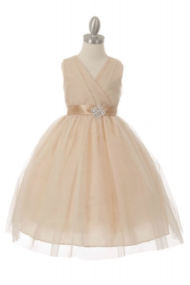 Girls Dress Style ST1220 - CHAMPAGNE Dress with Choice of 13 Ribbon Color Options