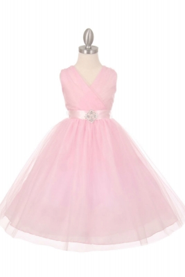 Girls Dress Style ST1220 - PINK Dress with Choice of 13 Ribbon Color Options
