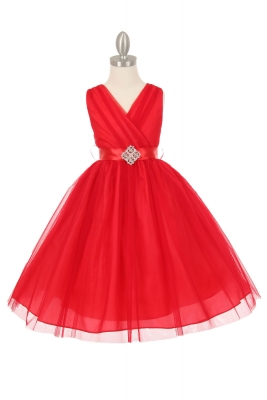 Girls Dress Style ST1220 - RED Dress with Choice of 13 Ribbon Color Options