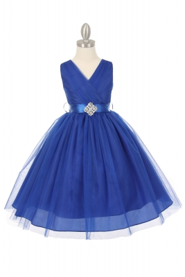 Girls Dress Style ST1220 - ROYAL BLUE Dress with Choice of 13 Ribbon Color Options