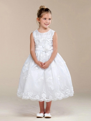 Girls Dress Style 321 - Sleeveless Embroidered Organza Dress in White