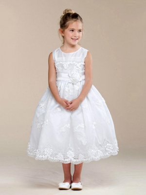 Girls Dress Style 321 - Sleeveless Embroidered Organza Dress in White