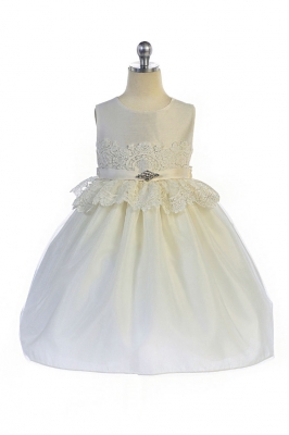 Girls Dress Style 371 - Sleeveless Shatung, Lace and Tulle Dress in Choice of Color