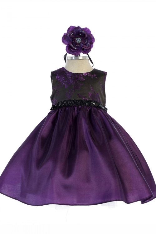 Purple Damask Flower Girl Dress