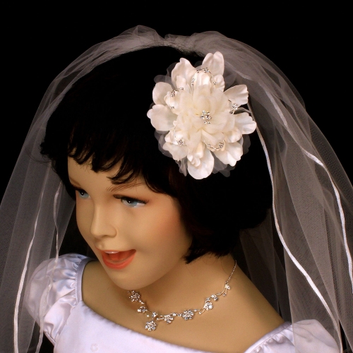 Girls Hair Clip Style 5097 079 Ivory Flower Clip Embellished With Rhinestones