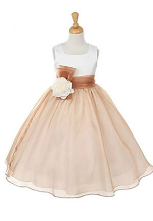 KK_2058MO - Girls Dress Style 2058- IVORY-MOCHA Sleeveless Satin and ...