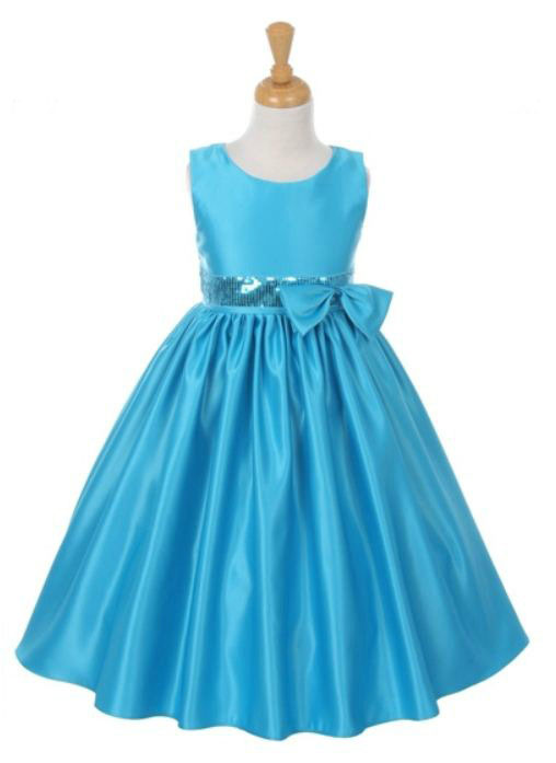 KK_6337TUR - Girls Dress Style 6337 - TURQUOISE Satin Dress with ...