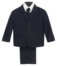 Boys 5 Piece Black with White Pinstripe Suit Set Style 3750