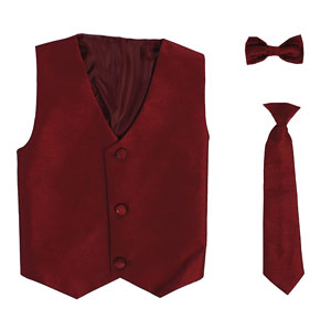 Boys Vest Style 735_740 -BURGUNDY- Choice of Clip-on Necktie or Bowtie