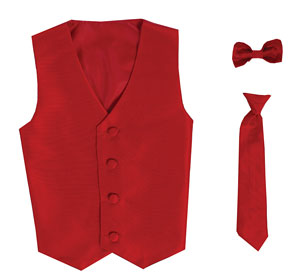 Boys Vest Style 735_740 - RED- Choice of Clip-on Necktie or Bowtie