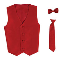 Boys Vest Style 735_740 - RED- Choice of Clip-on Necktie or Bowtie