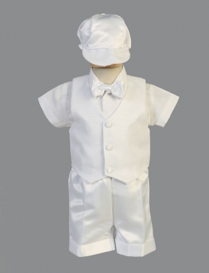Boys Baptism-Christening Vest and Shorts Style AIDEN - WHITE Striped Organza Set