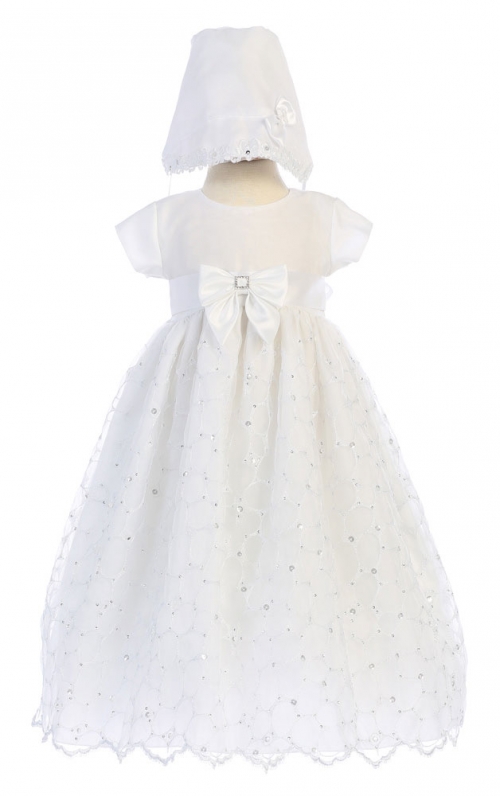 Girls Baptism and Christening Style ALEXIS - WHITE Embroidered Organza Gown with Sequins