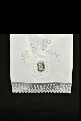 Christening Blanket Style B-22- WHITE Shantung Christening Blanket with Lace