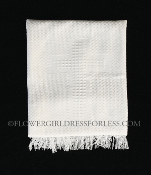 Christening Blanket Style B-13- White Christening Blanket with Cross Designs