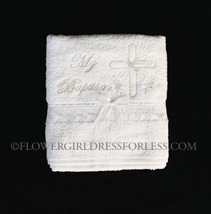 Christening Towel with Embroidered Cross and Lace Trim- Style B-99