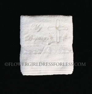 Christening Towel with Embroidered Cross and Lace Trim- Style B-99