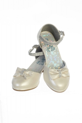Girls Shoe Style BELLA - IVORY Heel Shoes with Rhinestone Strap