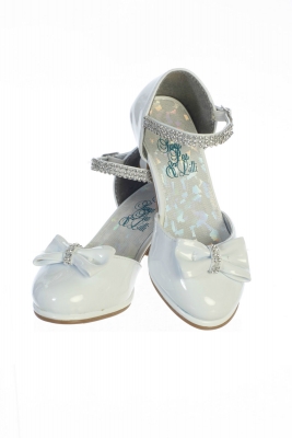 Girls Shoe Style BELLA - WHITE PATENT Heel Shoes with Rhinestone Strap