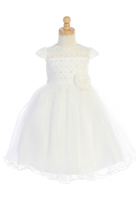 Girls Dress Style BL306 - Corded Lace and Tulle Dress in Ivory
