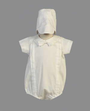 Boys Baptism-Christening style BRIAN - WHITE Cotton Romper with Hat