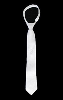 Boys Communion-Baptism Tie Style EM4- WHITE Zipper Tie with Embroidered Shamrock