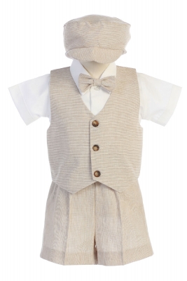 Vest and Shorts Set Style G834 - Cotton Linen Vest and Shorts with Hat Set