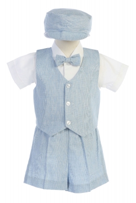 Vest and Shorts Set Style G834 - Cotton Linen Vest and Shorts with Hat Set