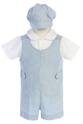 Romper Set Style G835 - Cotton Linen Romper with Hat Set in Light Blue