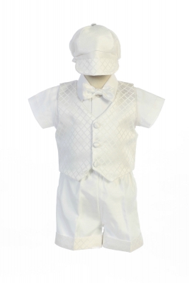 Boys Baptism and Christening Style JASPER - WHITE Romper with Diamond Jacquard Vest