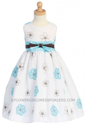 Flower Girl Dress Style M616 - Embroidered Cotton Dress with Taffeta Waistband and Bow