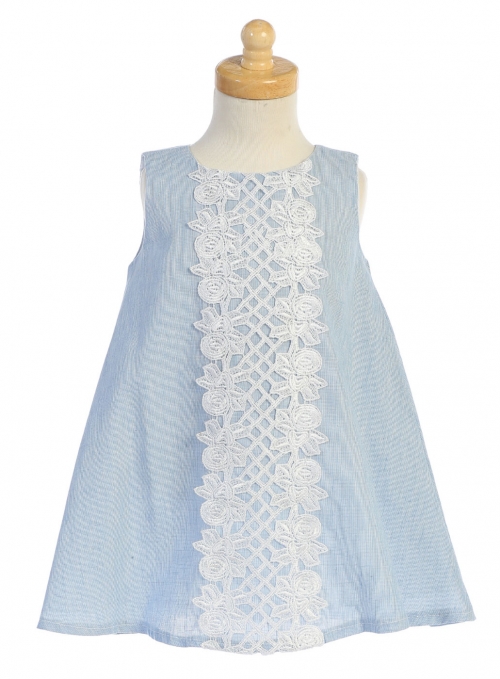 L_M741LB - Girls Dress Style M741 - Light Blue Cotton Linen and Lace Dress  - Blue [All Shades] - Flower Girl Dresses - Flower Girl Dress For Less