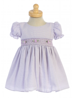 Girls Dress Style M743 - Short Sleeved Cotton Seersucker Dress in Choice of Color
