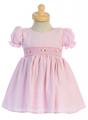 Girls Dress Style M743 - Short Sleeved Cotton Seersucker Dress in Choice of Color
