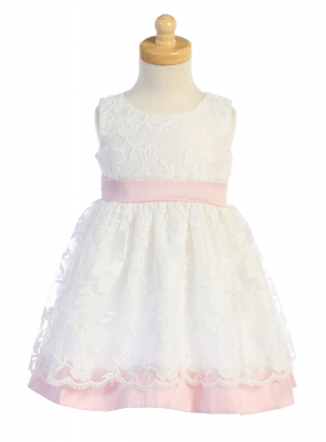 Girls Dress Style M748 - Embroidered Mesh Dress in Choice of Color